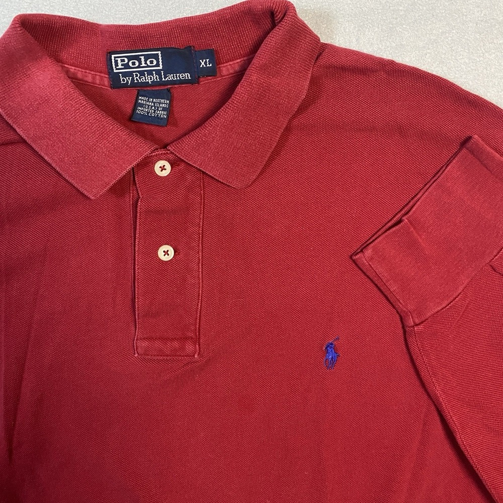Vintage Polo Ralph Lauren Polo Mens XL Made In USA Long‎ Sleeve Red Cotton Pony
